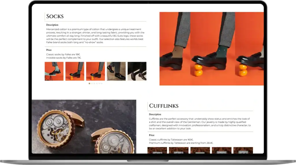 BG Suits Webbplatsutveckling UI UX design Analytics setup quo build portfolio desktop view