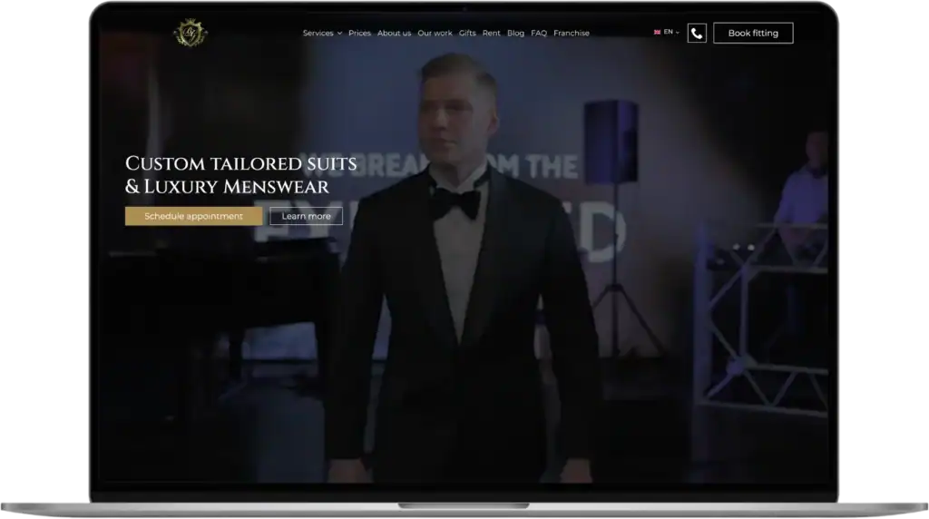 BG Suits Webbplatsutveckling UI UX design Analytics setup quo build portfolio desktop view 2