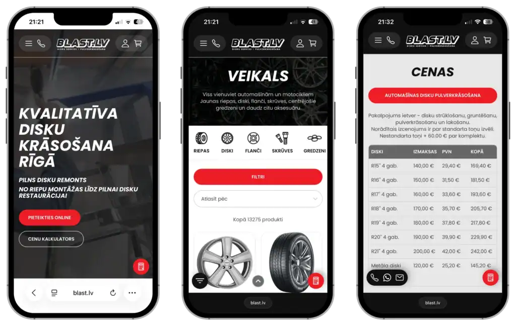 Blast UI UX design Anpassad utveckling API-integrationer SEO-optimering quo build portfolio telefonvy