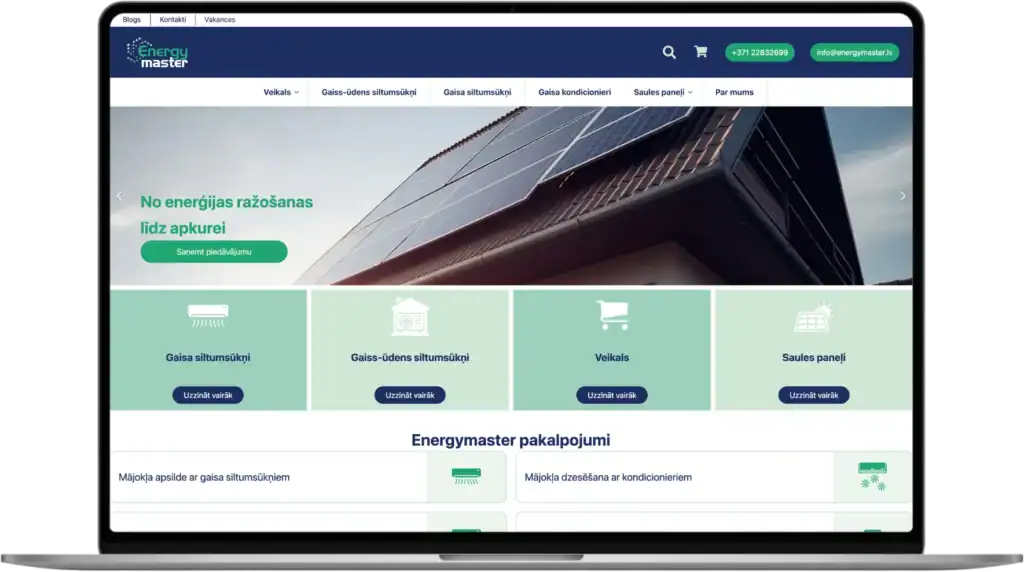 Energymaster Online butiksutveckling Avancerade anpassade fält UI UX design quo build portfolio desktop view 2