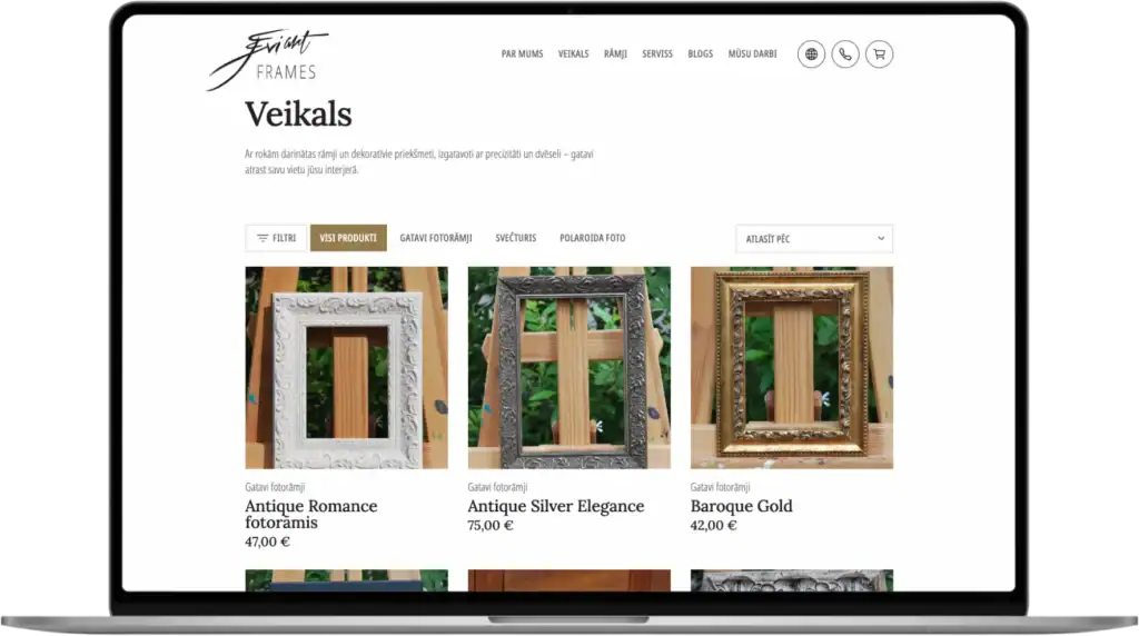 Eviart frames UI UX design Anpassad utveckling Strategi SEO-optimering quo build portfolio desktop view 2