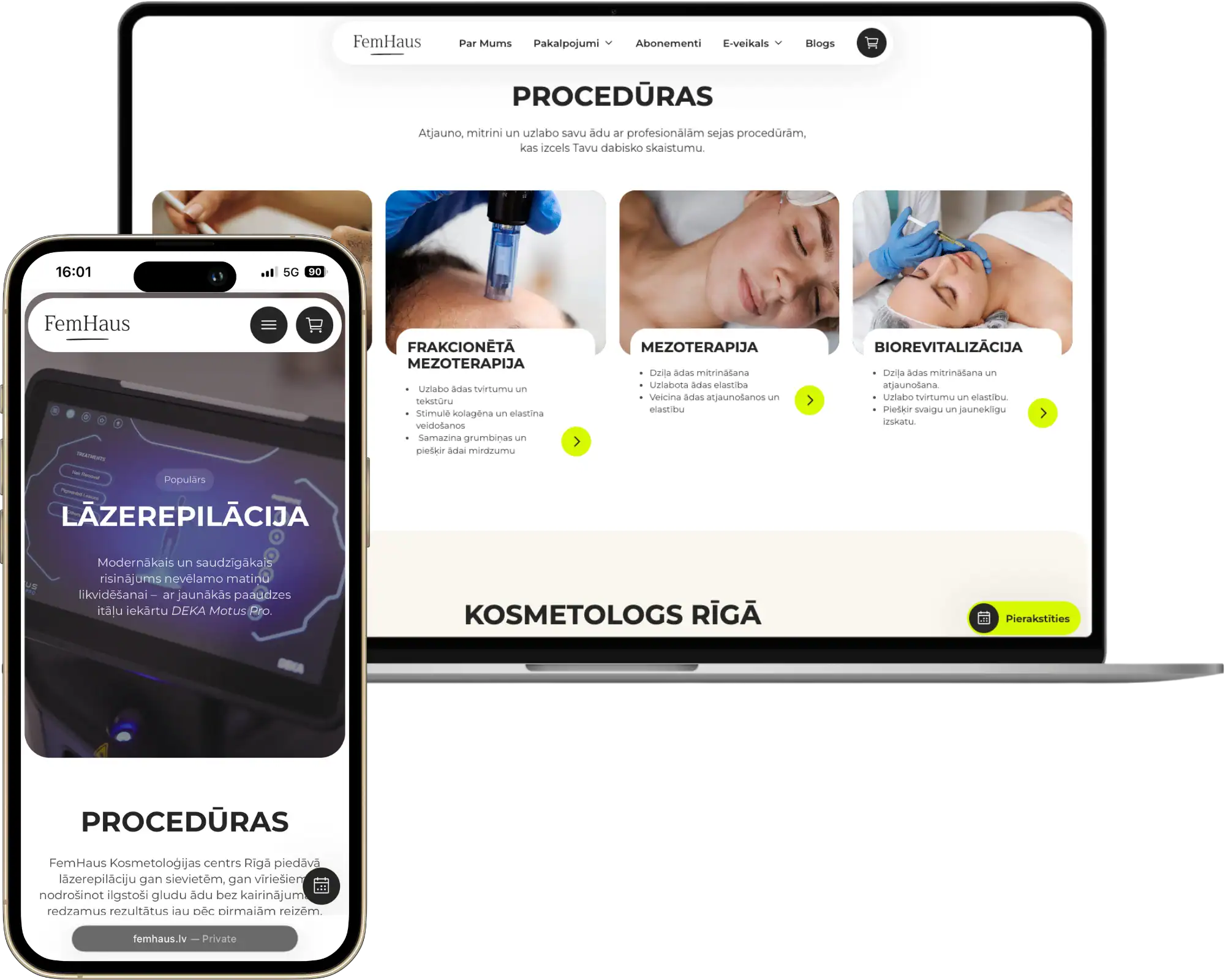 FemHaus UI UX-design Anpassade servicesidor Mobile first SEO-optimering quo build portfolio desktop telefonvy