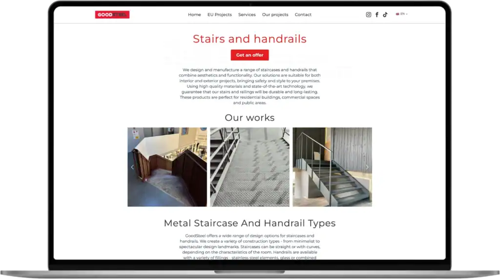 Good Steel Webbplatsutveckling UI UX design Strategiutveckling quo build portfolio desktop view