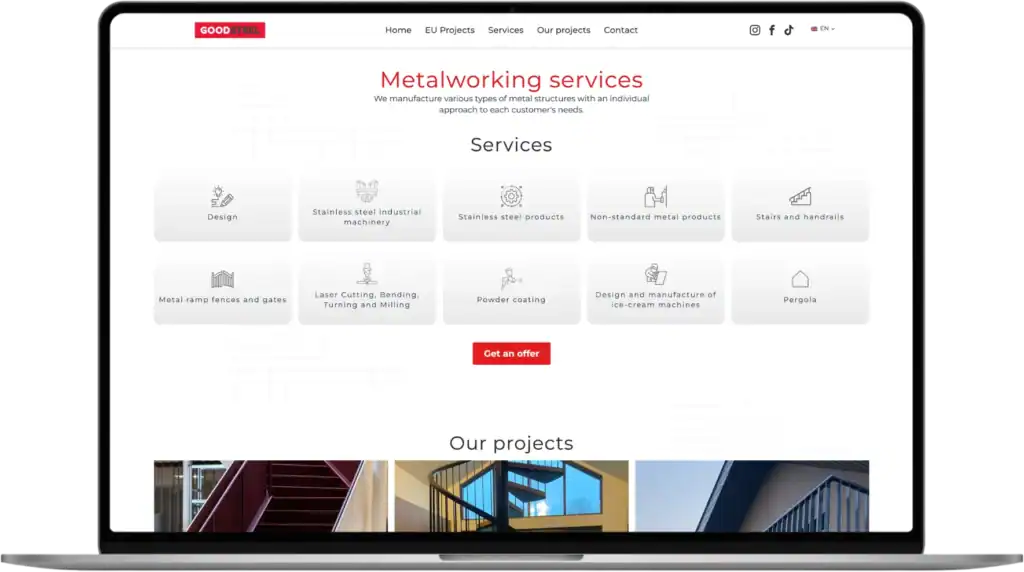 Good Steel Webbplatsutveckling UI UX design Strategiutveckling quo build portfolio desktop view 2