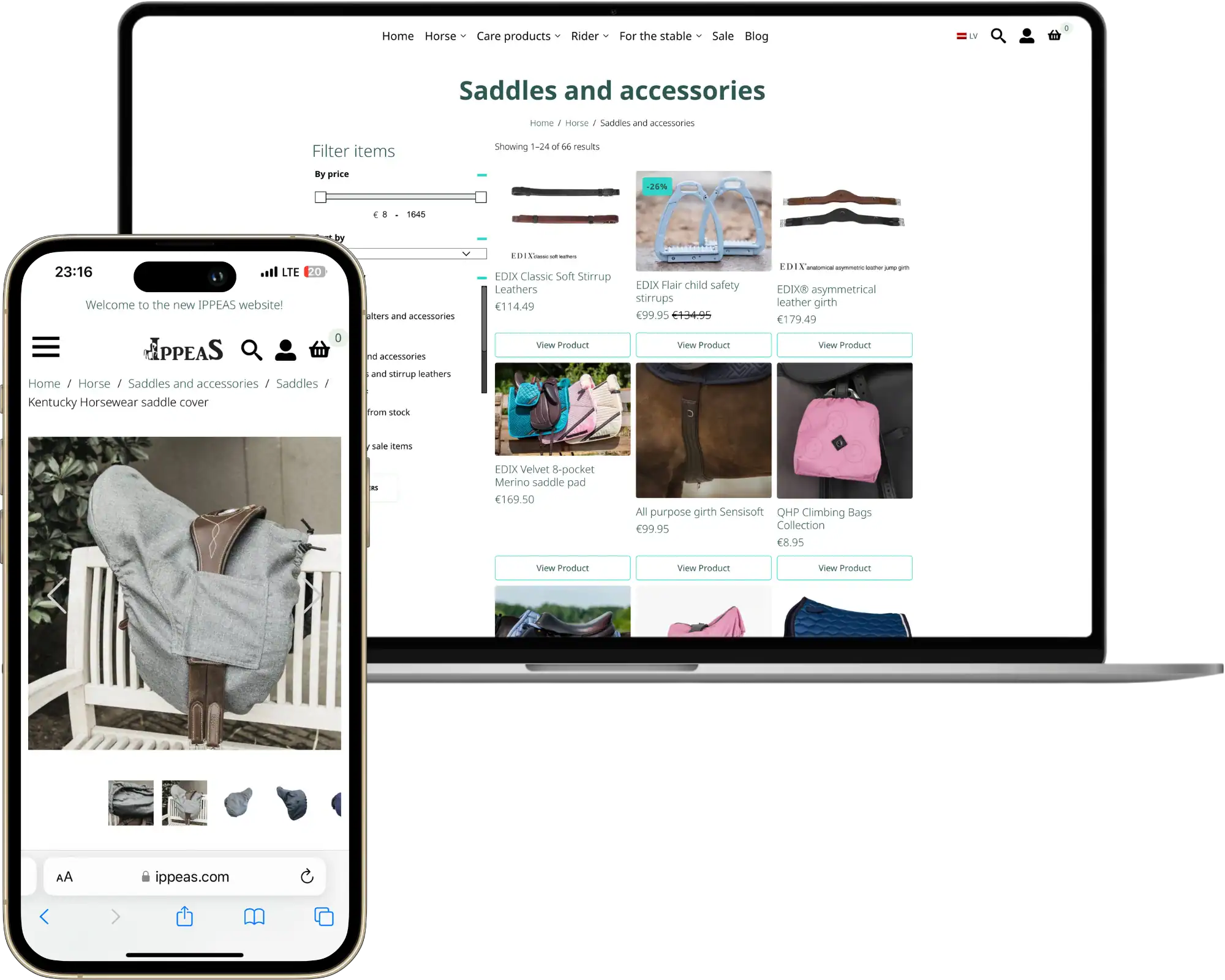 Ippeas Online butiksutveckling UI UX design Varumärkesutveckling quo build portfölj skrivbord telefon vy