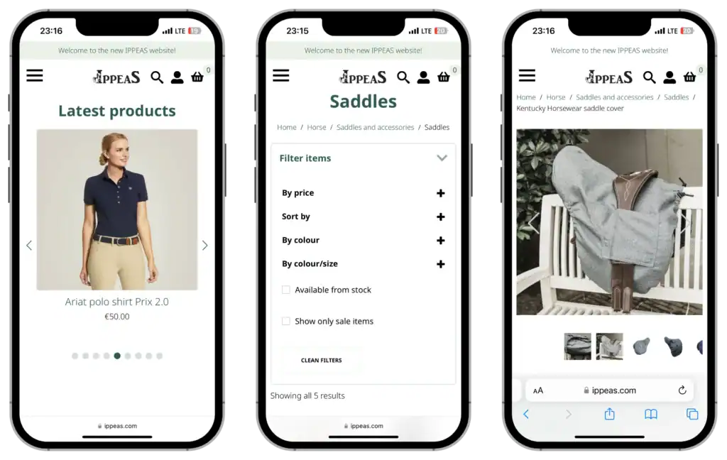 Ippeas E-butikutveckling UI UX-design Varumärkesutveckling quo build portfölj telefonvy
