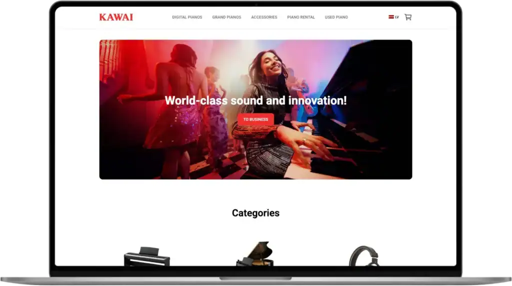 Kawai Lettland Utveckling av webbutik UI UX design Strategiutveckling quo build portfolio skrivbordsvy 2