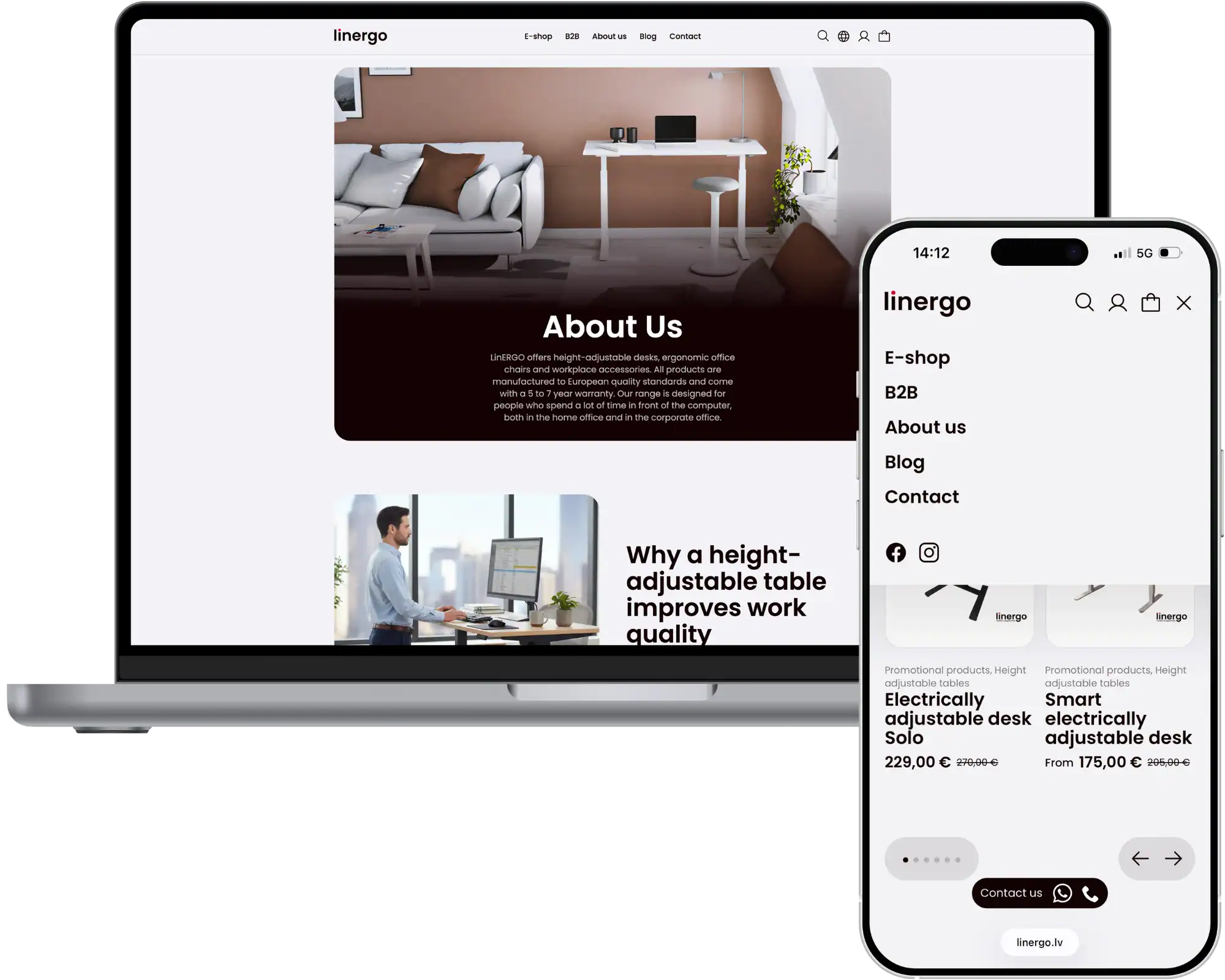 Linergo Utveckling av e-butik Webbplatsutveckling SEO-optimering UI UX design quo build portfolio desktop phone view