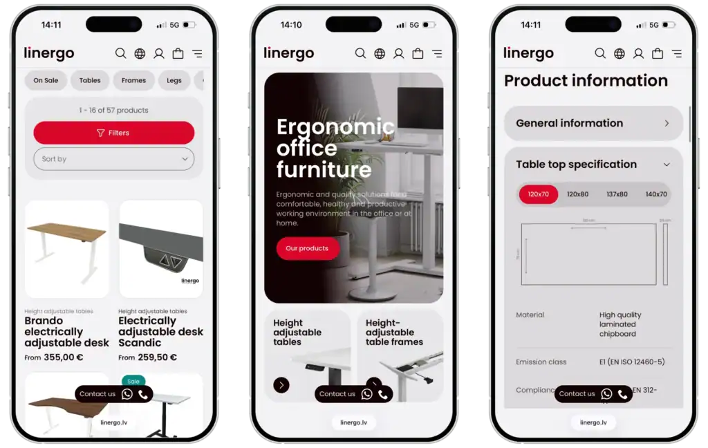 Linergo Utveckling av e-butik Webbplatsutveckling SEO-optimering UI UX design quo build portfolio telefonvy