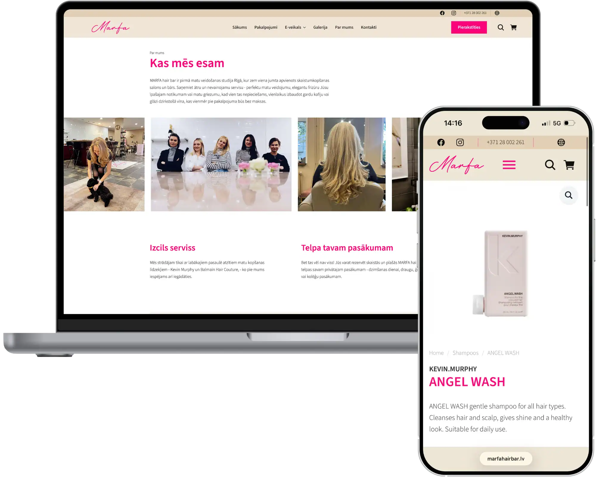 MARFA hårbar Webbplatsutveckling UI UX design Onlinebokningssystem quo build portfolio desktop telefonvy