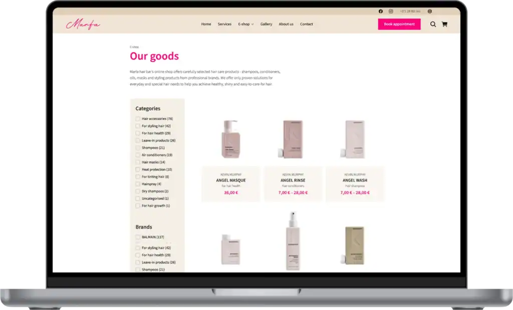 MARFA hårbar Webbplatsutveckling UI UX design Onlinebokningssystem quo build portfolio desktop view