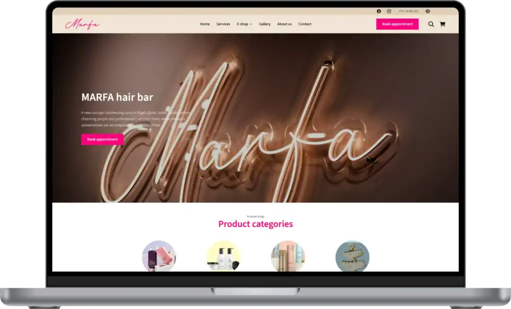 MARFA hårbar Webbplatsutveckling UI UX design Online bokningssystem quo build portfolio skrivbordsvy 2