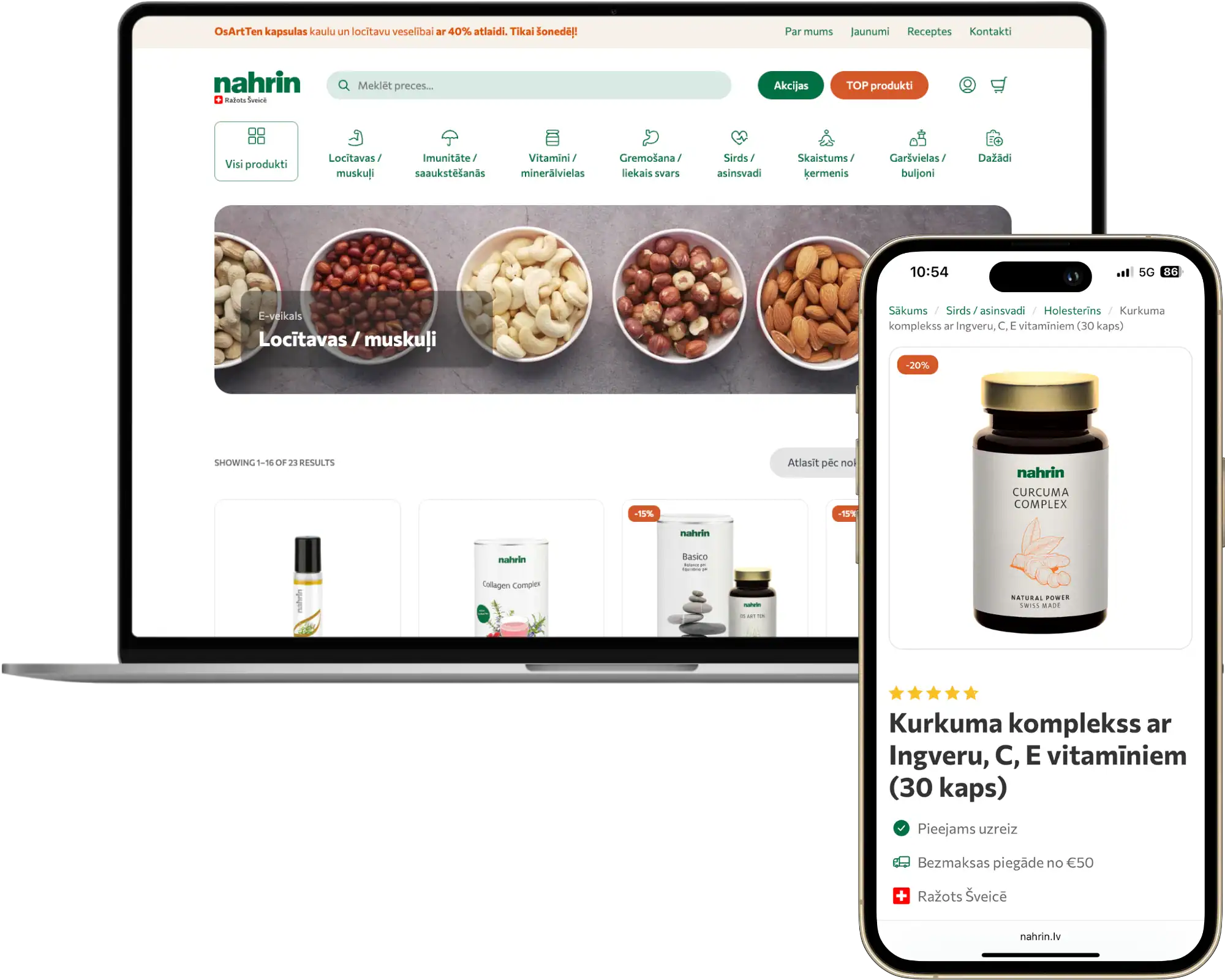 Nahrin E-butik utveckling UI UX design CRO strategi SEO optimering quo build portfolio desktop telefon vy