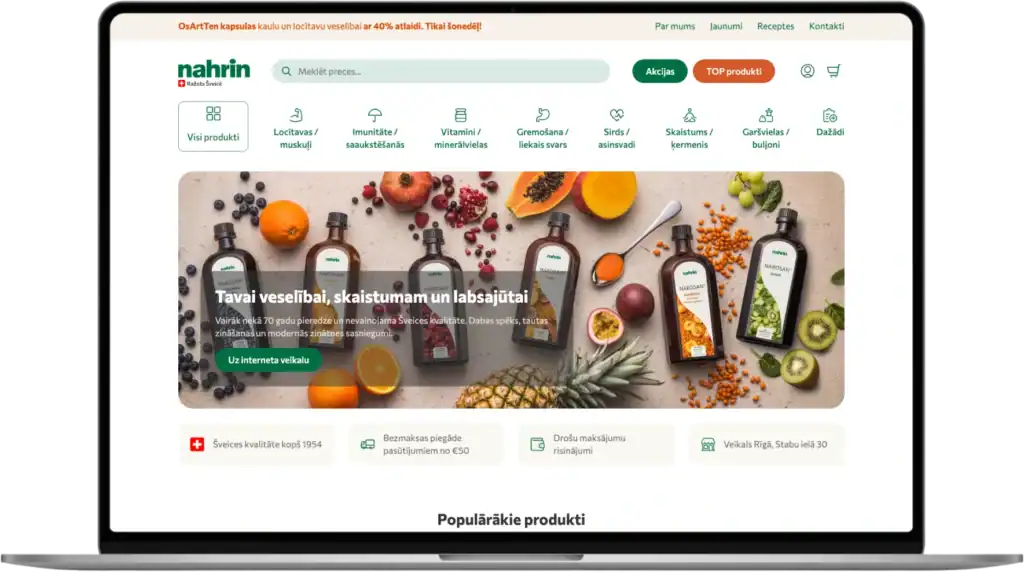 Nahrin E-butik utveckling UI UX design CRO strategi SEO optimering quo build portfolio desktop view 2