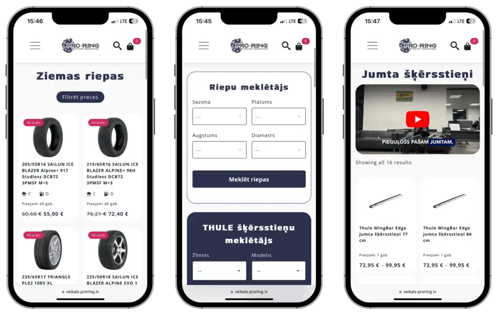 Proring Anpassad webbutik UI UX-design API-integrationer quo build portfolio telefonvy