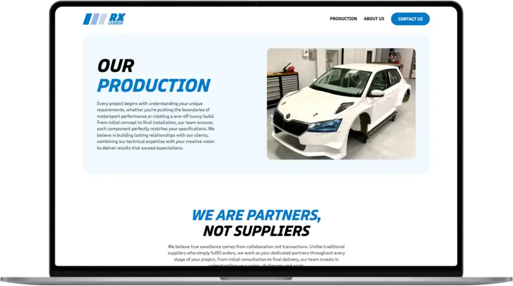 RX Carbon UI UX design Webbplatsutveckling SEO-optimering quo build portfolio desktop view 2