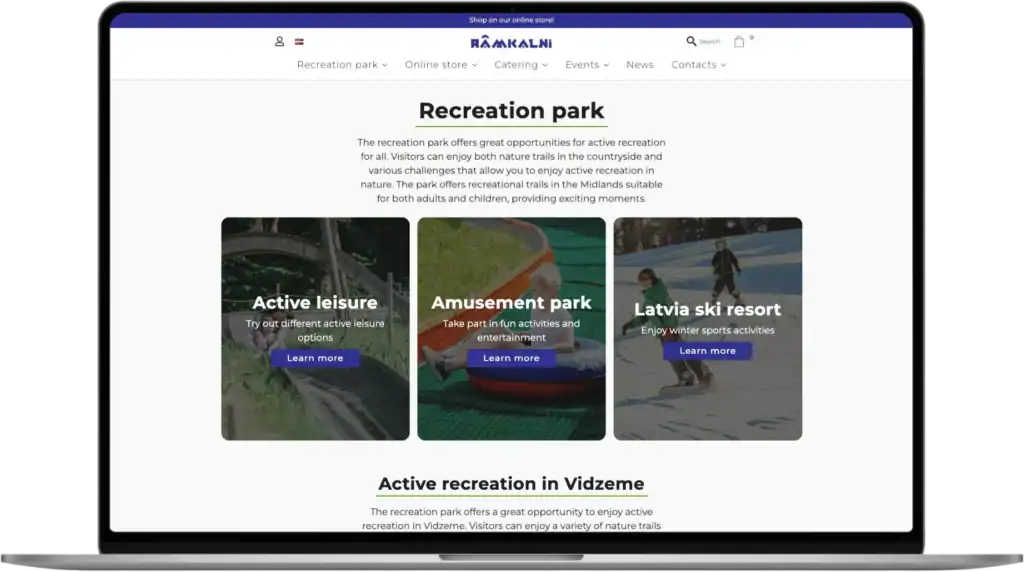 Rāmkalni Anpassad webbutik UI UX-design Anpassade integrationer quo build portfolio desktop view 2