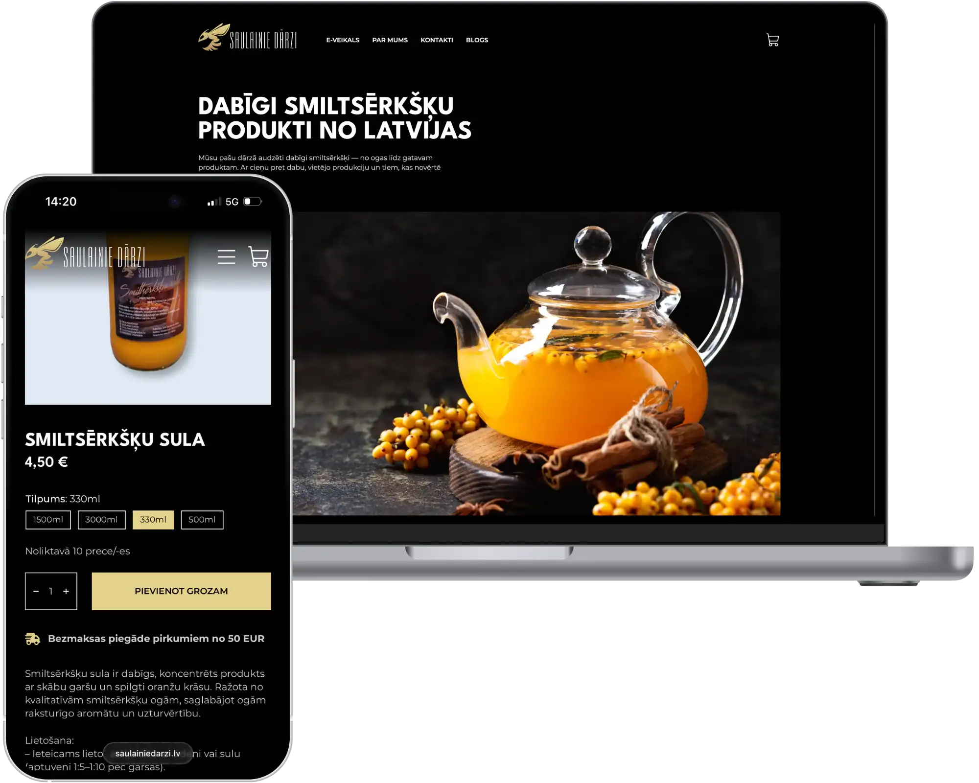 Saulainie dārzi Utveckling av e-butik Webbplatsutveckling SEO-optimering UI UX-design quo build portfolio desktop phone view