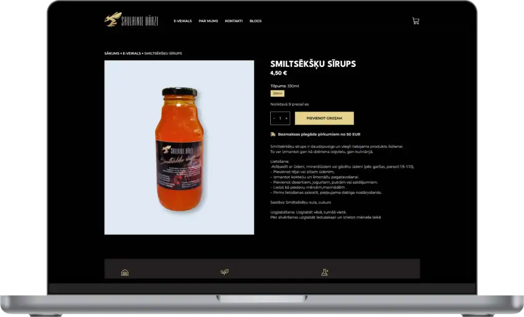 Saulainie dārzi Utveckling av e-butik Webbplatsutveckling SEO-optimering UI UX-design quo build portfolio desktop view