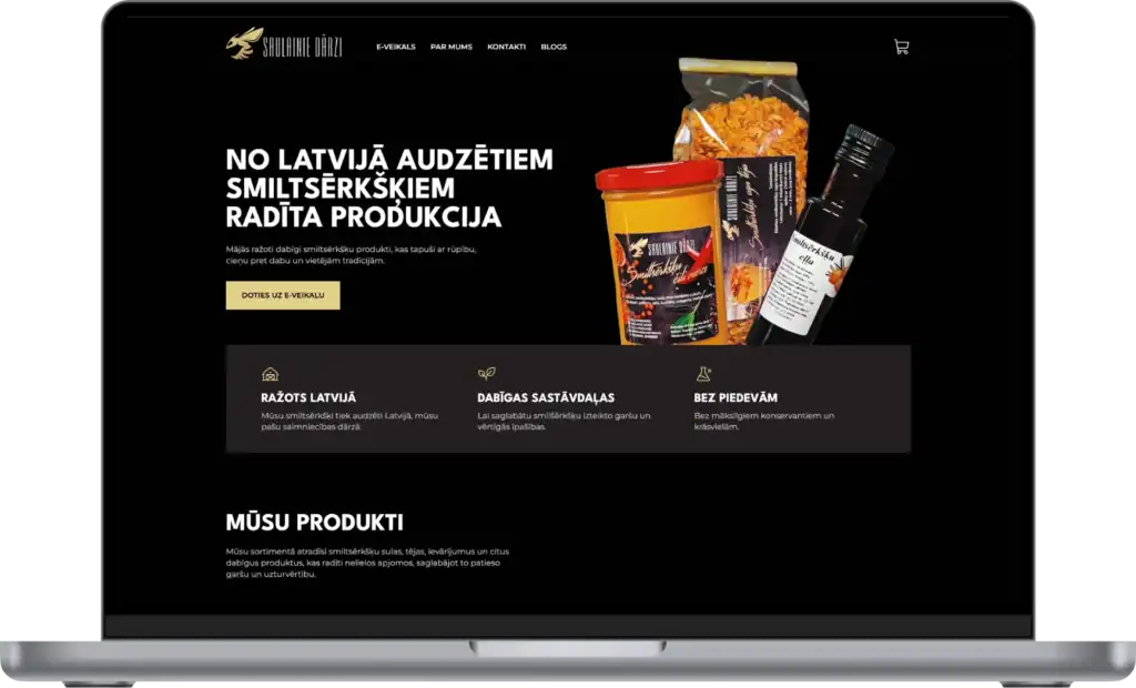 Saulainie dārzi Utveckling av e-butik Webbplatsutveckling SEO-optimering UI UX-design quo build portfolio desktop view 2