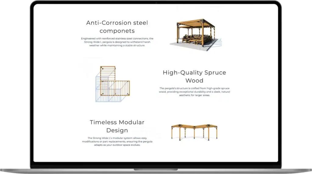 Strong Pergola UI UX design Webbplatsutveckling Strategiutveckling quo build portfolio desktop view