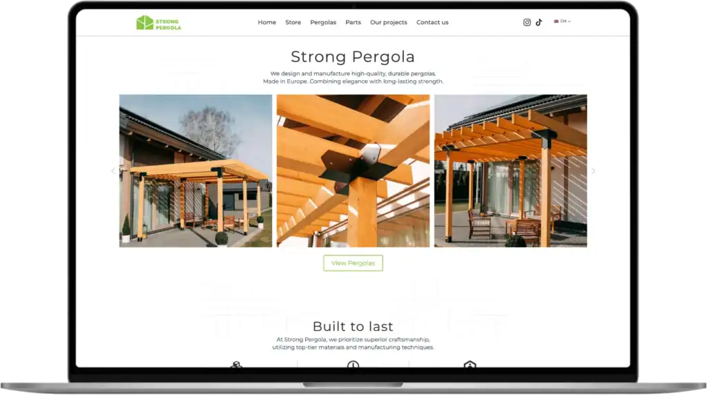 Strong Pergola UI UX design Webbplatsutveckling Strategiutveckling quo build portfolio skrivbordsvy 2