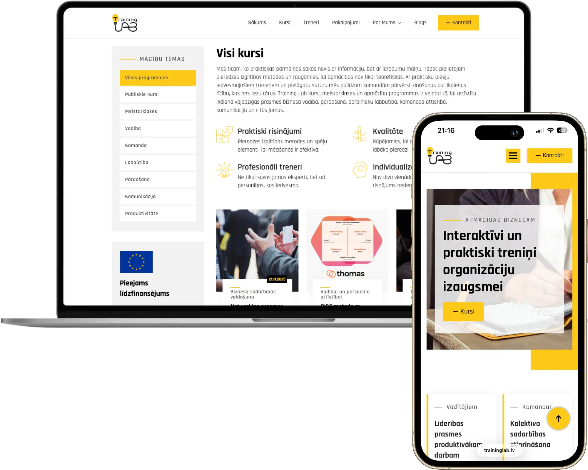 TrainingLab Anpassad utveckling avancerad postlogik SEO-optimering quo build portfolio desktop telefonvy