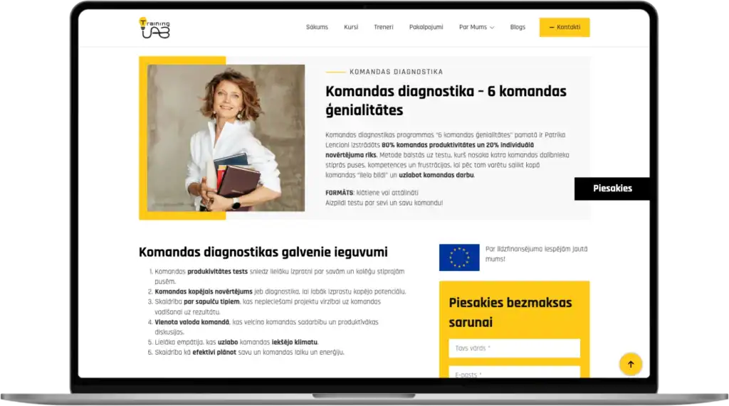 TrainingLab Anpassad utveckling avancerad postlogik SEO-optimering quo build portfolio desktop view
