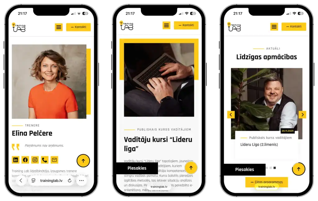 TrainingLab Anpassad utveckling avancerad postlogik SEO-optimering quo build portfolio telefonvy
