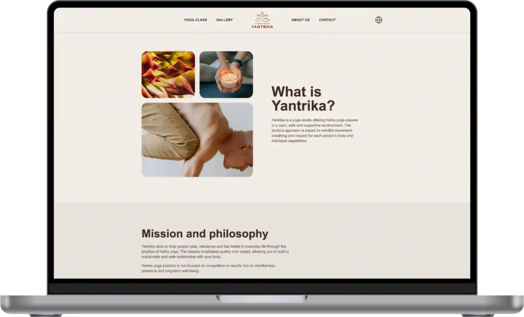 Yantrika Webbplatsutveckling SEO-optimering UI UX design quo build portfolio desktop view 2