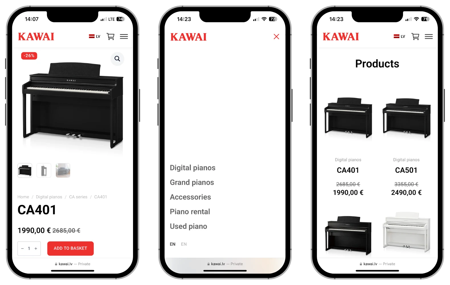 Kawai portfölj med telefonvy